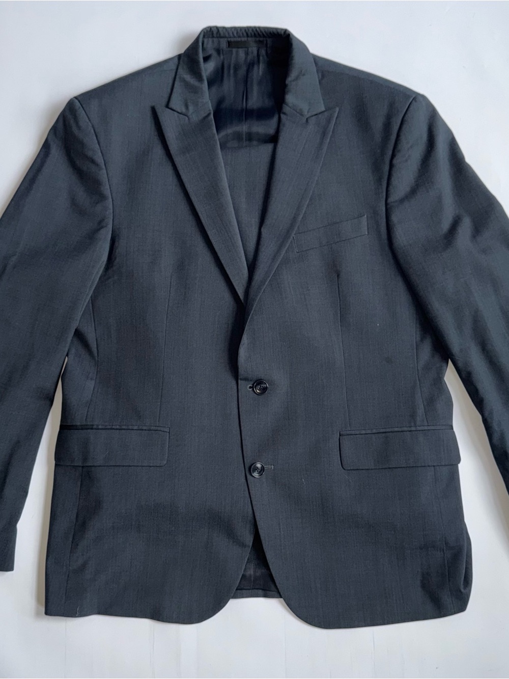 Kenneth Cole Men’s 43R W37 Slim Fit Charcoal Grayish Blue Wool Blend 2 Pc Suit